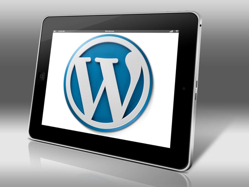 wordpress logo on an ipad screen